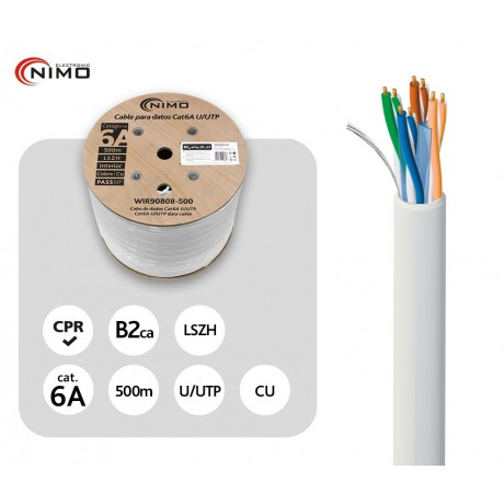 WIR9080B-500 - Cable datos U/UTP CU Cat.6a AWG23 LSZH ínter., blanco 500m