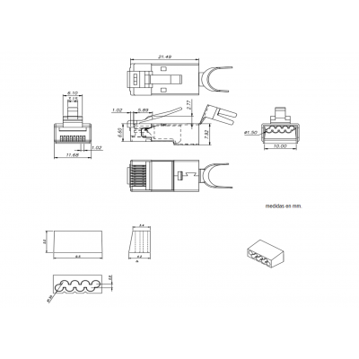 CON1152 - Conector RJ45 Cat.6A FTP macho con grapa abrazadera