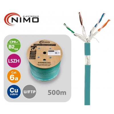 WIR9081B-500 - Cable datos U/FTP CU Cat.6A AWG23 LSZH interior, turquesa