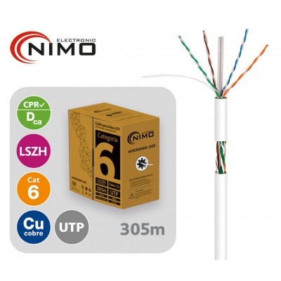 WIR9069D-305 - Cable datos U/UTP CU Cat.6 AWG23 LSZH int., blanco 305m