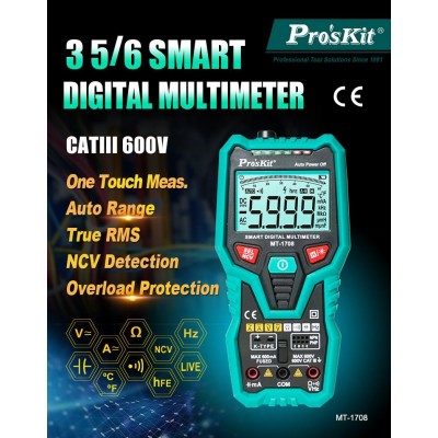MT-1708 - Multímetro digital auto rango True RMS CAT.III 600V de Proskit