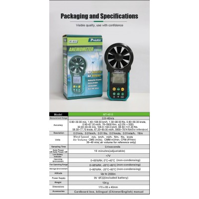 MT-4615 Anemómetro digital para medir velocidad y volumen del aire de Proskit