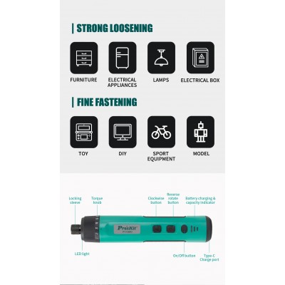 PT-1366U Destornillador inalámbrico recargable por USB-C de Proskit