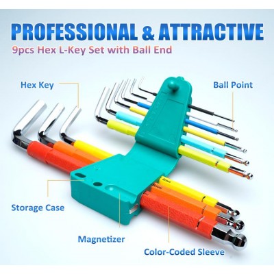 HW-230BL Juego de llaves allen extra largas colores con magnetizador de Proskit