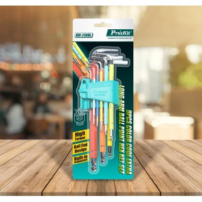 HW-230BL Juego de llaves allen extra largas colores con magnetizador de Proskit