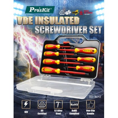 SD-8011 Juego de destornilladores profesionales para electricistas DIN 1000V de Proskit