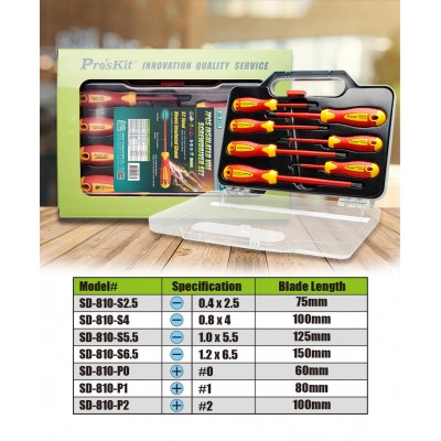 SD-8011 Juego de destornilladores profesionales para electricistas DIN 1000V de Proskit
