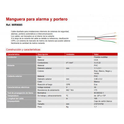 Manguera de cables en CCA para alarma y portero con CPR - WIR9085