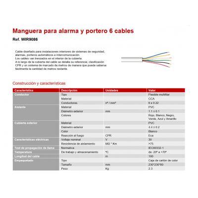 Manguera de cables en CCA para alarma y portero con CPR - WIR9086