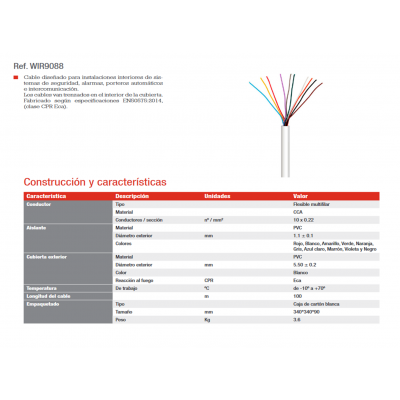 Manguera de cables en CCA para alarma y portero con CPR - WIR9088