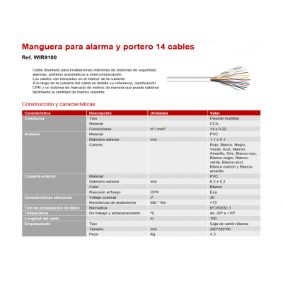 Manguera de cables en CCA para alarma y portero con CPR - WIR9100