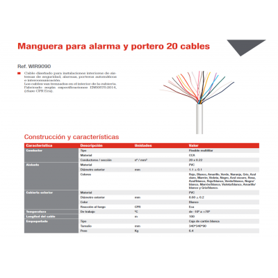 Manguera de cables en CCA para alarma y portero con CPR - WIR9090