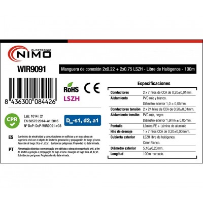 Rollo de Cable para alarma y portero libre de Halógenos LSZH y CPR 100M - WIR9091