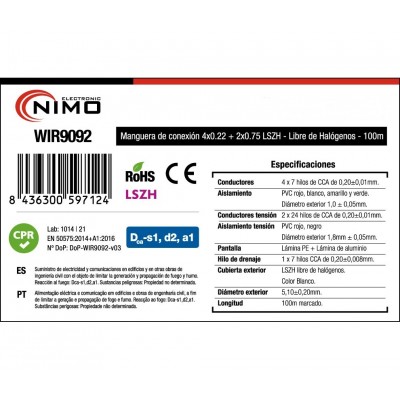 Rollo de Cable para alarma y portero libre de Halógenos LSZH y CPR 100M - WIR9092