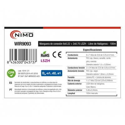 Rollo de Cable para alarma y portero libre de Halógenos LSZH y CPR 100M - WIR9093