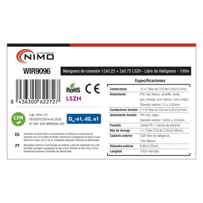 Rollo de Cable para alarma y portero libre de Halógenos LSZH y CPR 100M- WIR9096