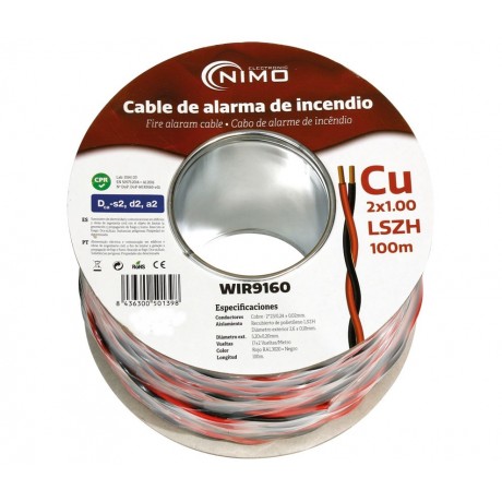 Cable trenzado para alarma de incendio LSZH, Cobre 100m - WIR9160