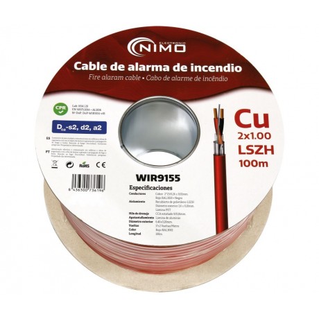 Rollo de Cable blindado para alarma de incendios LSZH, Cobre 100m - WIR9155