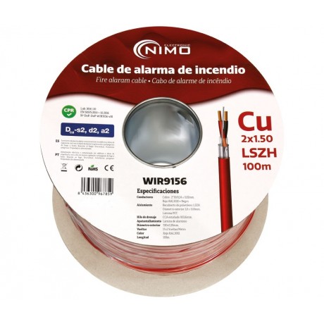 Rollo de Cable blindado para alarma de incendios LSZH, Cobre 100m - WIR9156