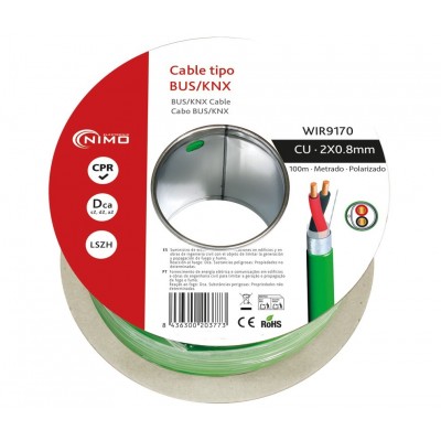 Rollo de Cable tipo BUS/KNX blindado LSHZ, Cobre 2 hilos, 100m - WIR9170
