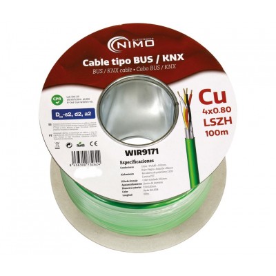 Rollo de Cable tipo BUS/KNX blindado LSZH, Cobre 4 hilos 100M - WIR9171