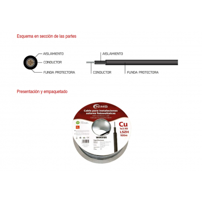 Cable para conexión de Placas Solares Cu-Sn 2,5mm² XLPE LSZH Negro 100m