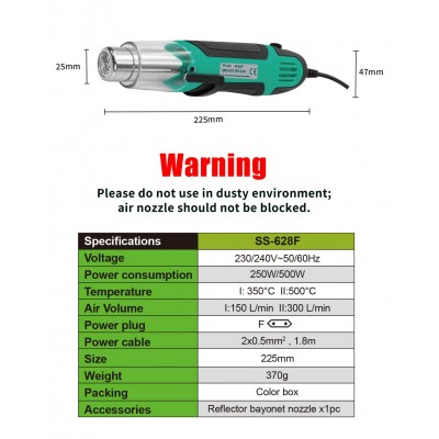 SS-628F - Tobera de aire caliente 250W/500W de Proskit