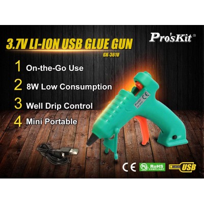 GK-361U Pistola de pegamento por fusión con batería de Litio 7W de Proskit