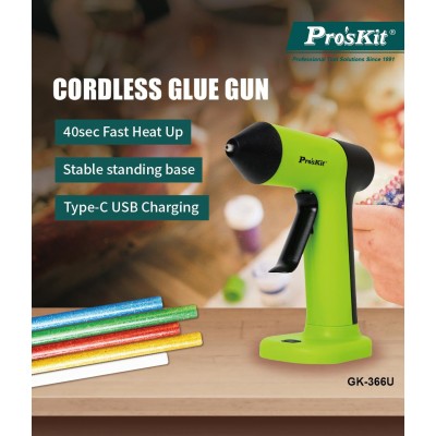 GK-366U Pistola de pegamento por fusión con batería de Li-ion 3,7V/2000mAh de Proskit