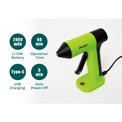 GK-366U Pistola de pegamento por fusión con batería de Li-ion 3,7V/2000mAh de Proskit