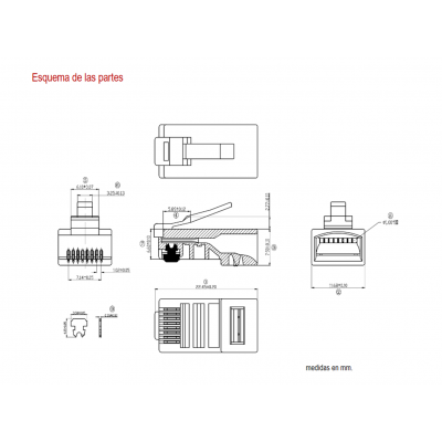 Conector modular RJ45 para datos UTP Cat.5e, (Bolsa 100 unidades) - CON043