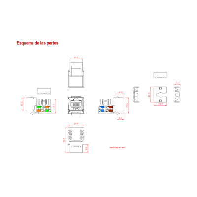 Conector Keystone RJ45 Cat6 UTP Hembra tool-less IDC dual 90º (Bolsa 25 unidades) - CON924