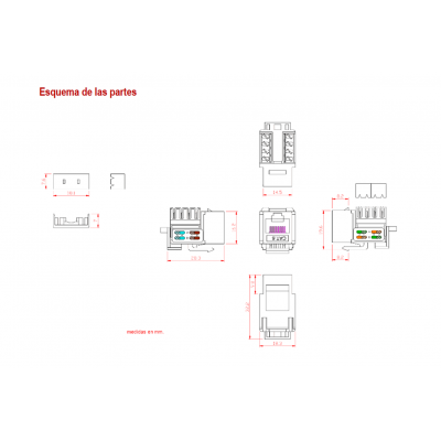 Conector Keystone RJ45 Cat.6 UTP hembra tool-less IDC 110 90º (Bolsa 25 unidades) - CON925