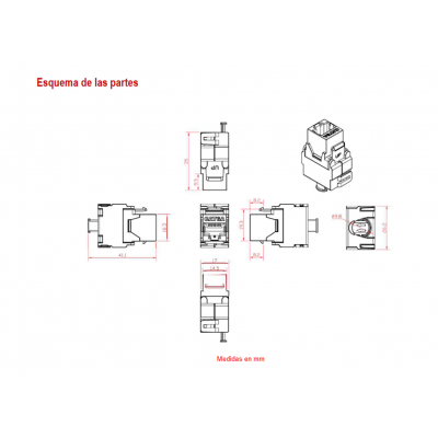Conector Keystone RJ45 Cat6A FTP hembra panel Tool-less 180º (Bolsa 5 unidades) - CON931
