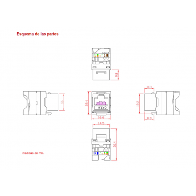 Conector Keystone RJ45 Cat6 UTP hembra Tool-less 180º (5 unidades) - CON1147