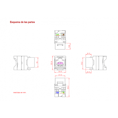 Conector Keystone RJ45 Cat6A UTP hembra Tool-less 180º (5 unidades) - CON1148