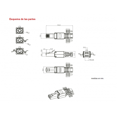 Conector RJ45 Cat.6A UTP macho tool-less (5 unidades) - CON1150