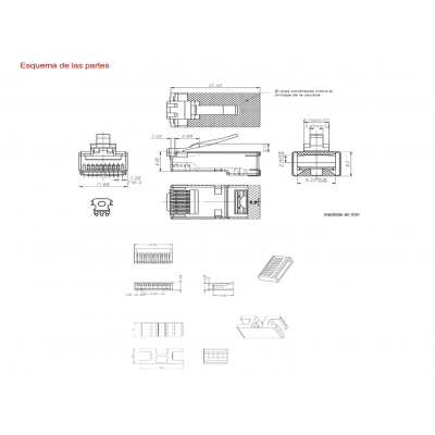 Conector RJ45 Cat.7 UTP/FTP macho 50µ oro (100 unidades) - CON1159