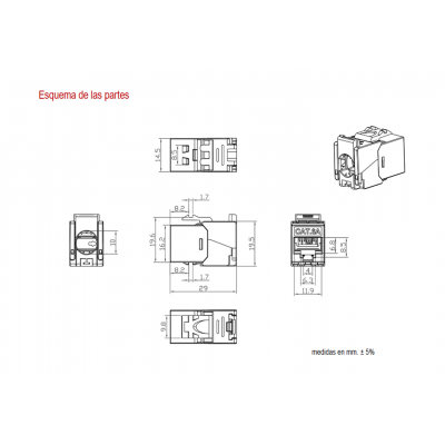 Conector Keystone RJ45 Cat.6A FTP hembra tool-less (5 unidades) - CON1169