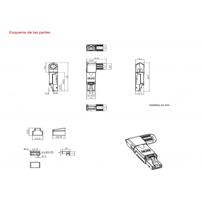 Conector RJ45 Cat.6A FTP macho tool-less acodado (5 unidades) - CON1309