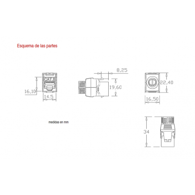 Conector Keystone RJ45 Cat.8 FTP hembra tool-less 180º (10 unidades) - CON1310