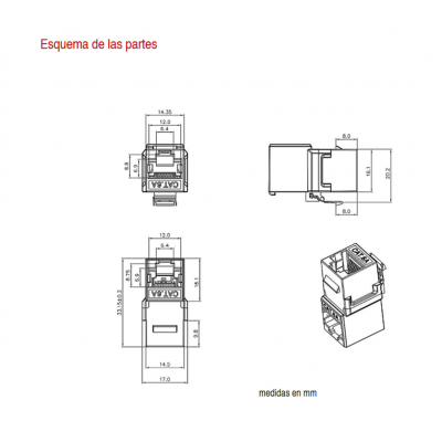 Adaptador Keystone RJ45 Cat.6A FTP hembra-hembra acodado (10 unidades) - CON1334