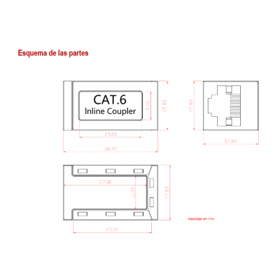 Adaptador inline coupler RJ45 CAT6 FTP Hembra-Hembra (Bolsa 5 unidades) - CON929