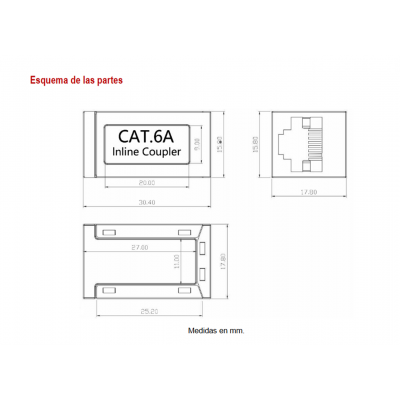 Adaptador inline coupler RJ45 CAT6A FTP Hembra-Hembra (Bolsa 5 unidades) - CON930