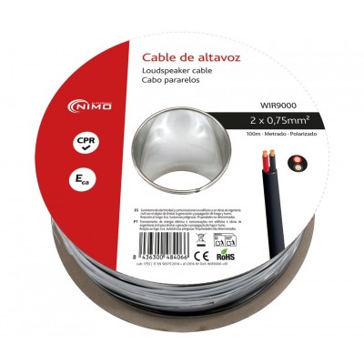 Rollo de cable de altavoz redondo 2x0,75mm 100m - WIR9000