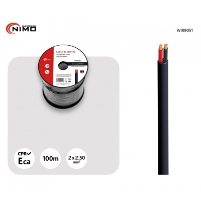 Rollo de cable de altavoz redondo 2x2.50mm, negro de 100m - WIR9051