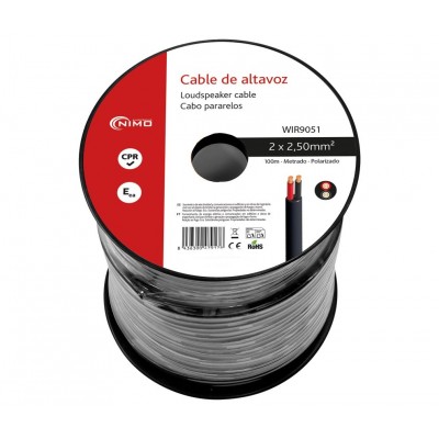 Rollo de cable de altavoz redondo 2x2.50mm, negro de 100m - WIR9051