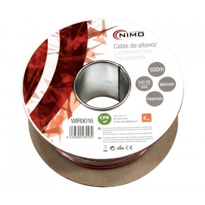 Rollo de cable de altavoz 2x0.35mm, rojo y negro 100m - WIR9016