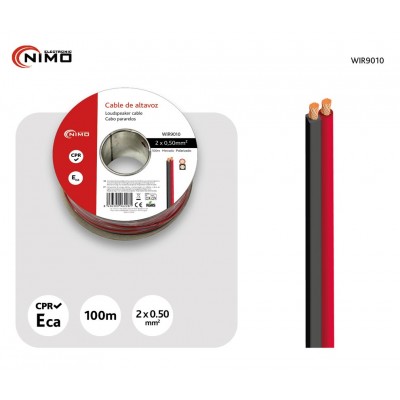 Rollo de cable de altavoz 2x0.50mm Rojo/Negro de 100m - WIR9010