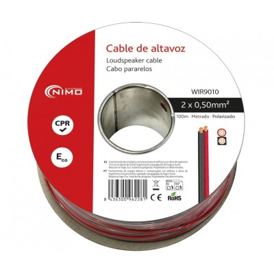 Rollo de cable de altavoz 2x0.50mm Rojo/Negro de 100m - WIR9010